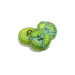 Czech Glass Button 18mm Flower Green Apple w/ Sea Green Wash Gold Accents