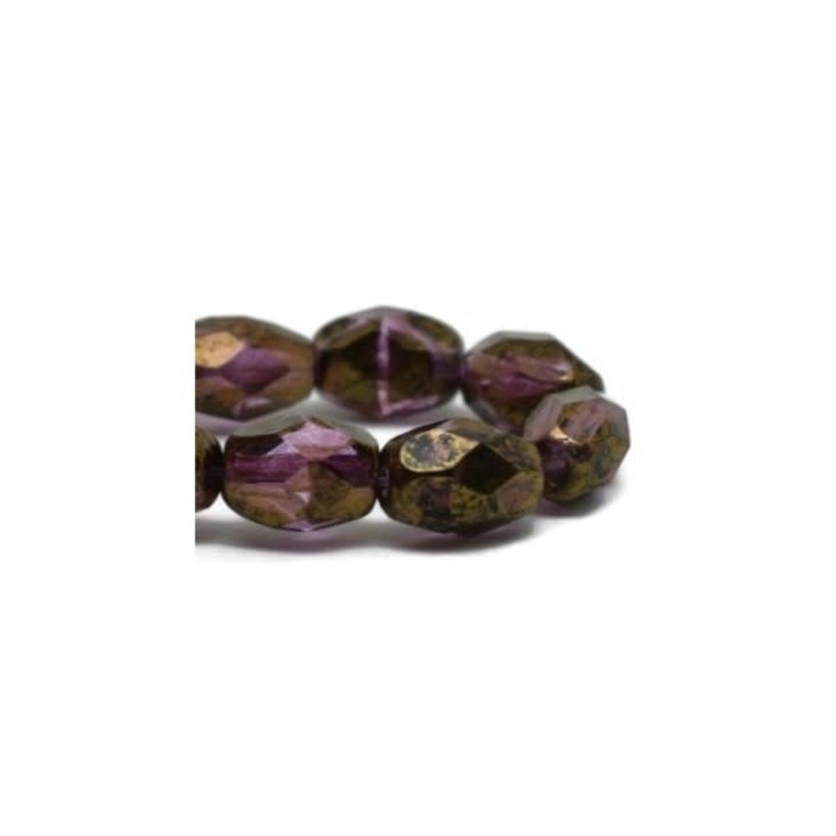 Czech Glass Faceted Oval 7x5mm Violet w/ Bronze Bead Strand