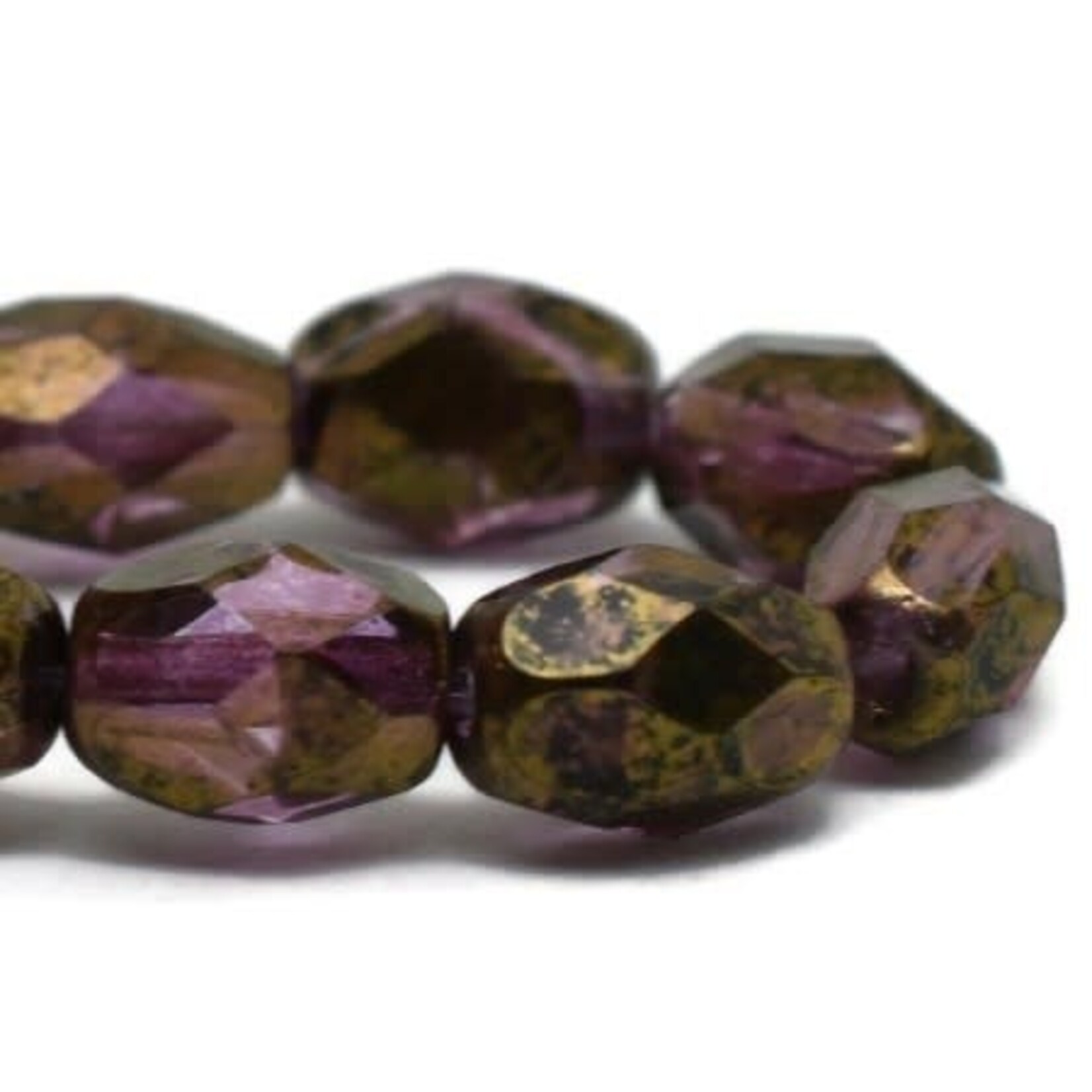 Czech Glass Faceted Oval 7x5mm Violet w/ Bronze Bead Strand
