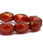 Czech Glass Faceted Oval 7x5mm Ruby Red Gold Luster Bead Strand