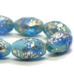 Czech Glass Faceted Oval 12x8mm Pacific Sky Blue w/ Gold Wash Bead Strand
