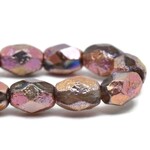 Czech Glass Faceted Oval 7x5mm Pink Copper Etched Bead Strand