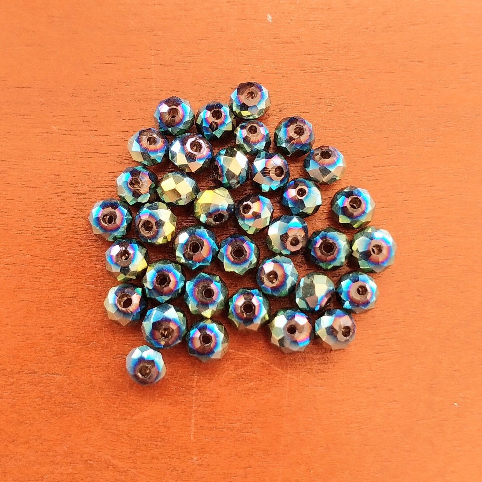 Faceted Glass Rondelle 3x4mm Metallic Green Bead - 36 Pieces