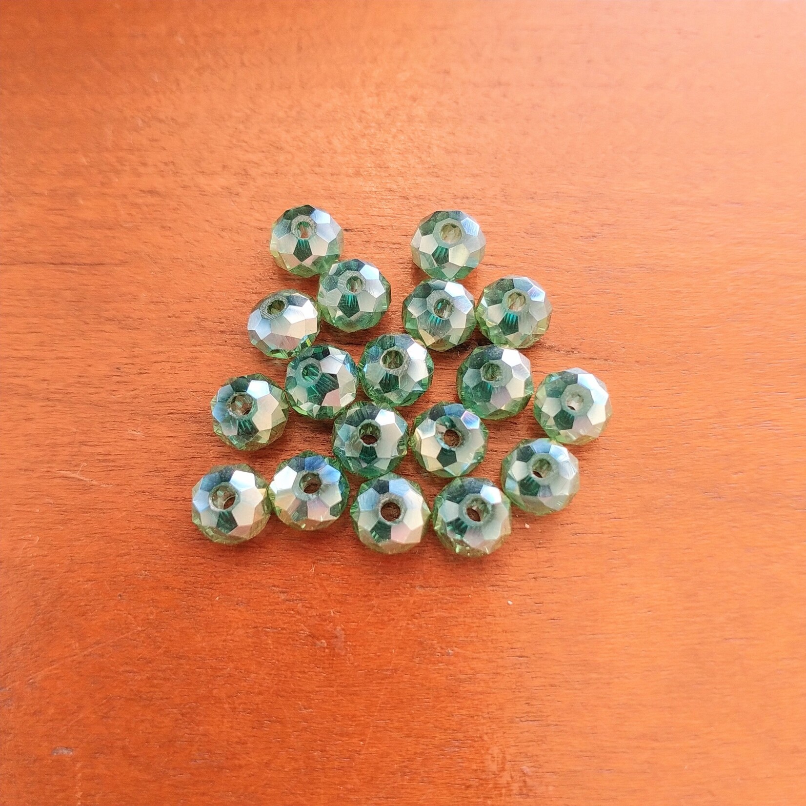 Faceted Glass Rondelle 4x6mm Forest Green Shimmer Bead - 18 Pieces