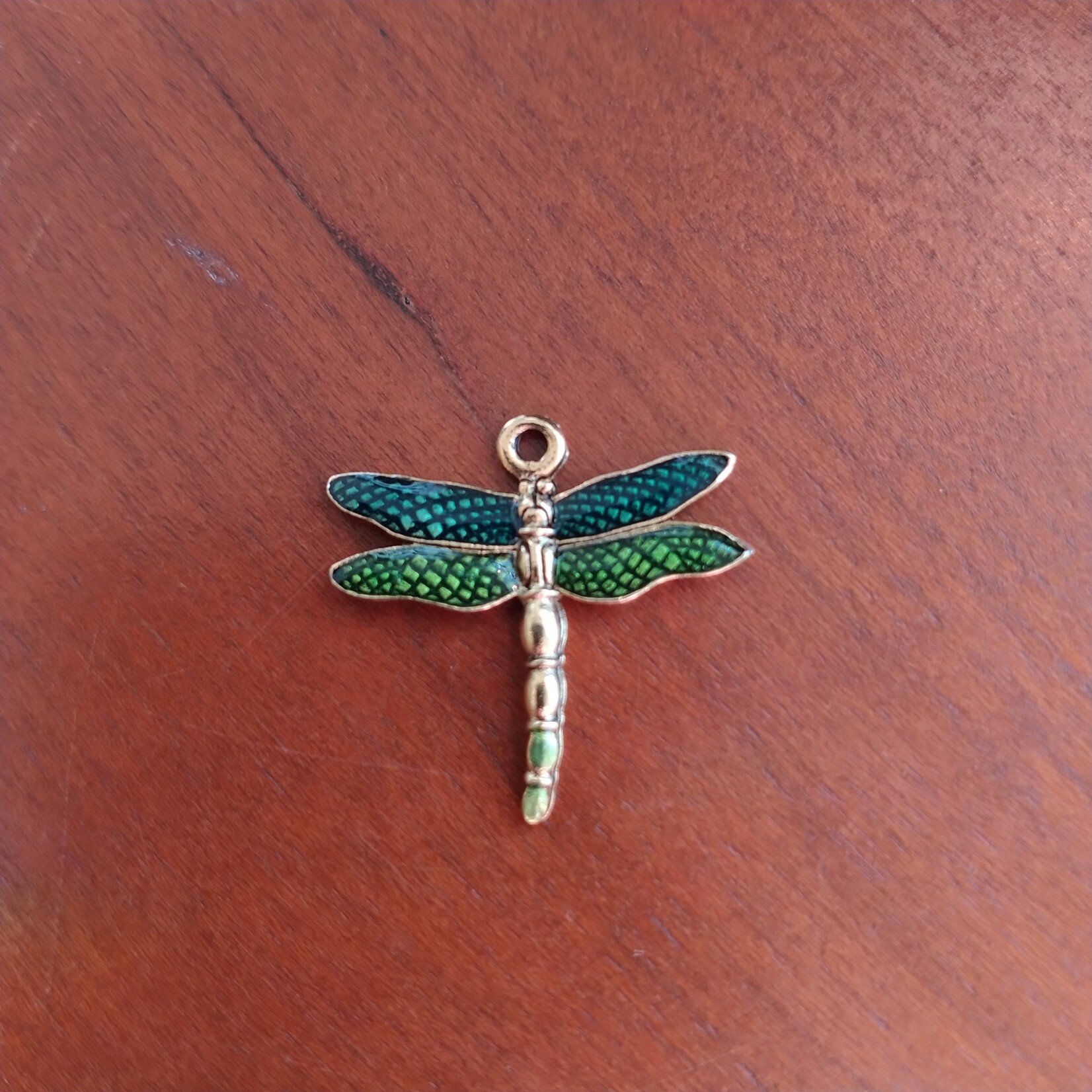 Enameled Blue & Green Dragonfly Gold Plated Charm