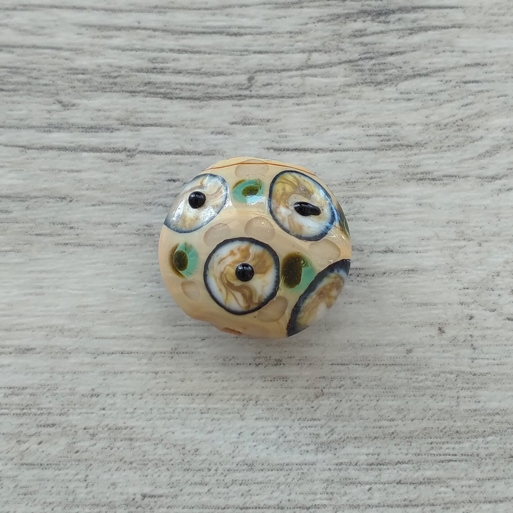 Lampwork Glass Lentil Klimt Dark Tan Bead