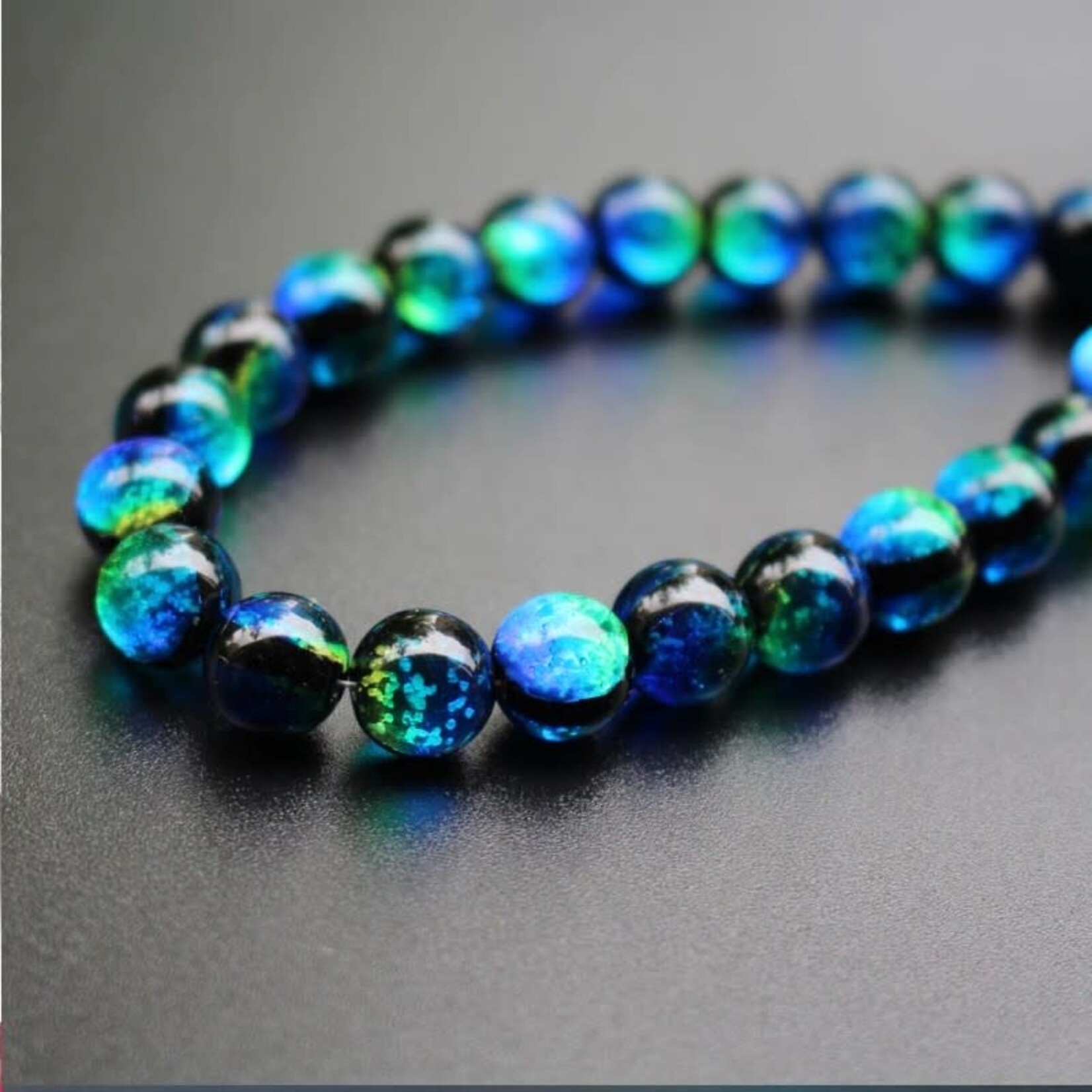 Dichroic Glass  8mm Bead Luminous Blue Green