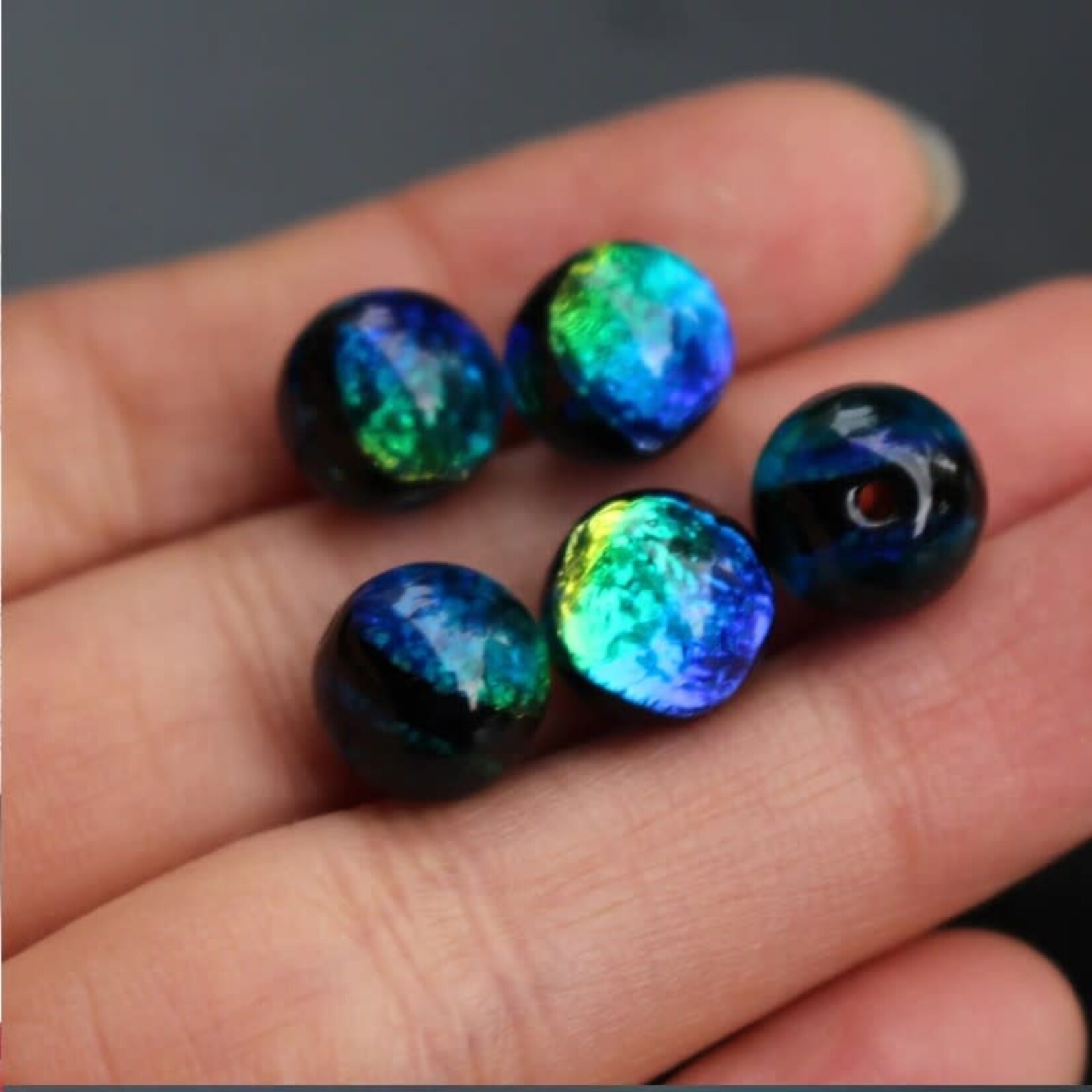 Dichroic Glass  8mm Bead Luminous Blue Green