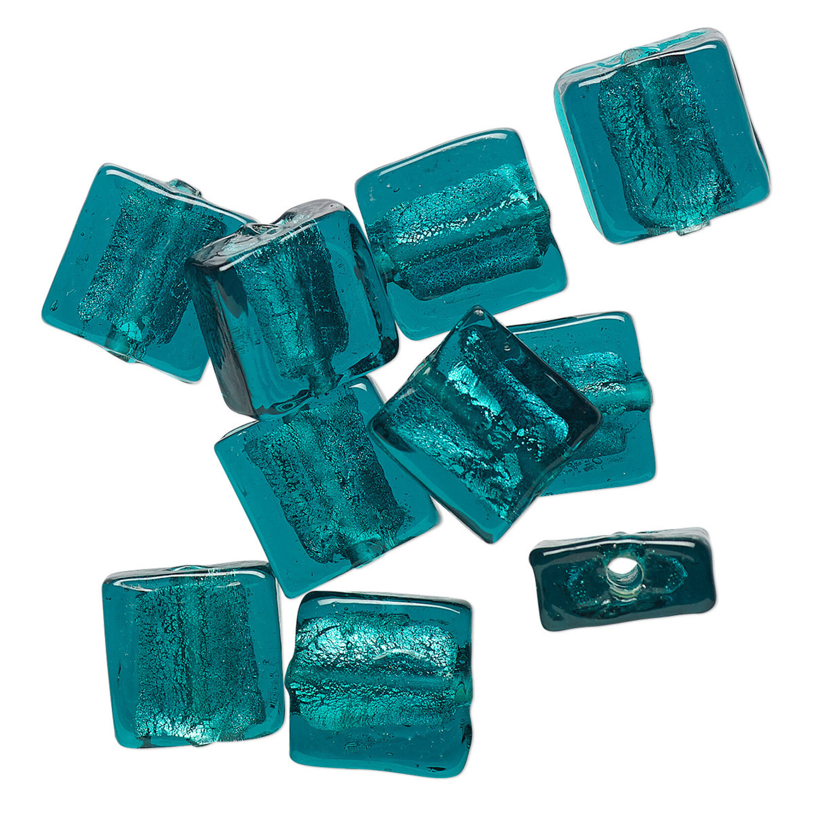 Teal 12mm Square Lampwork Glass Bead