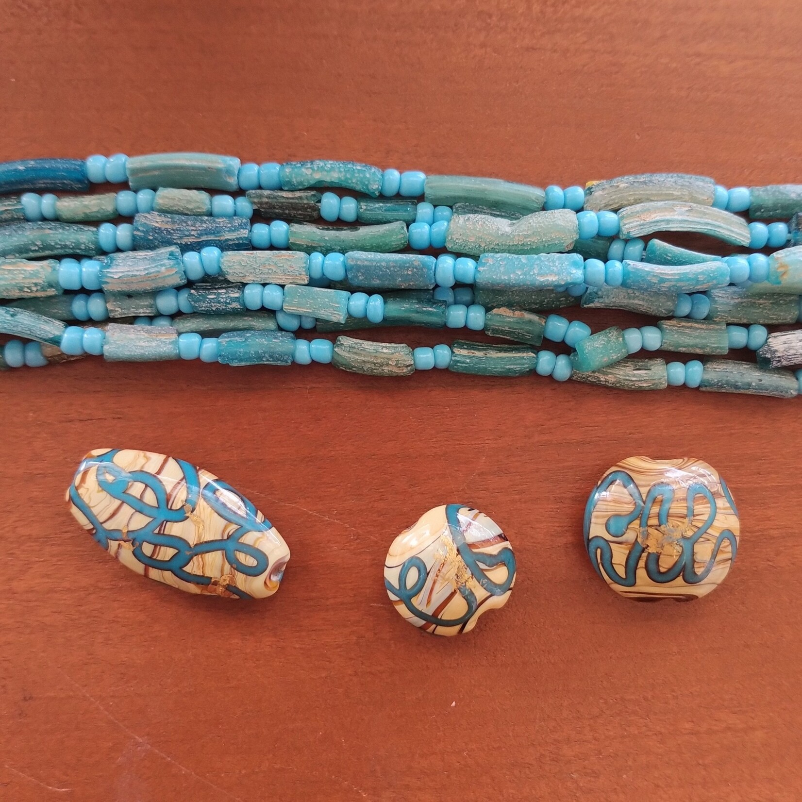 Ancient Glass Bead Strand - Turquoise Opaque