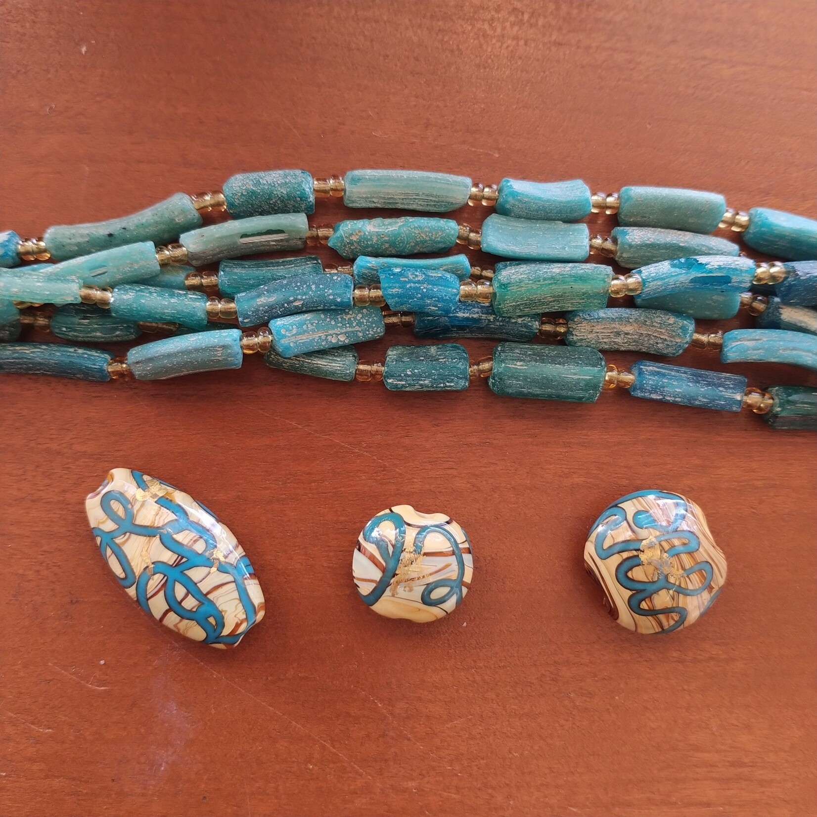 Ancient Glass Bead Strand - Light Blue