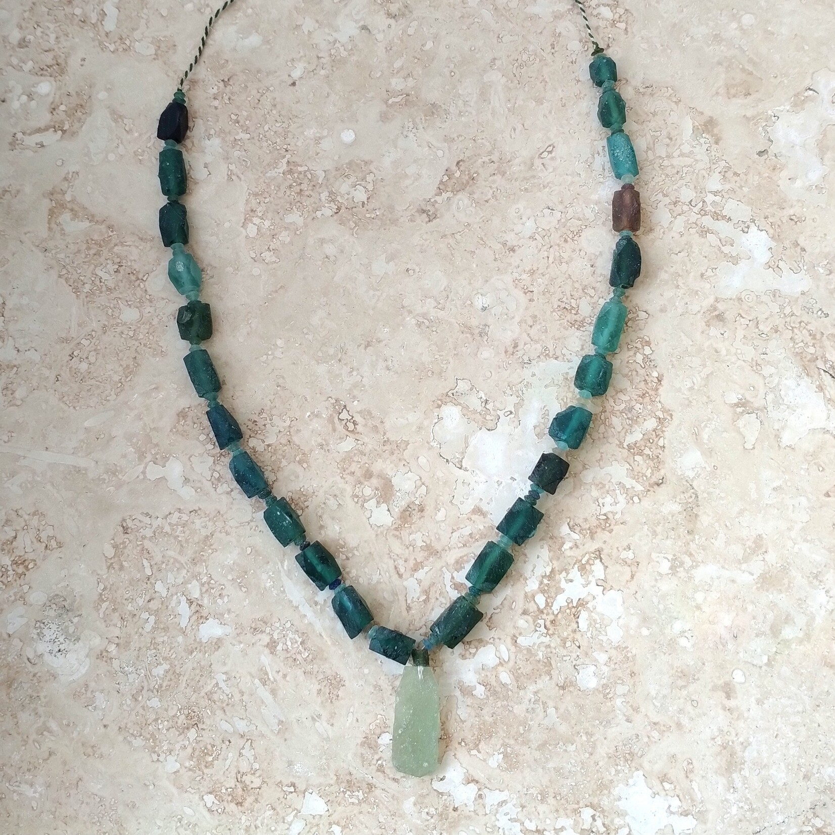 Roman Glass Faceted Barrel with Pendant Bead Strand