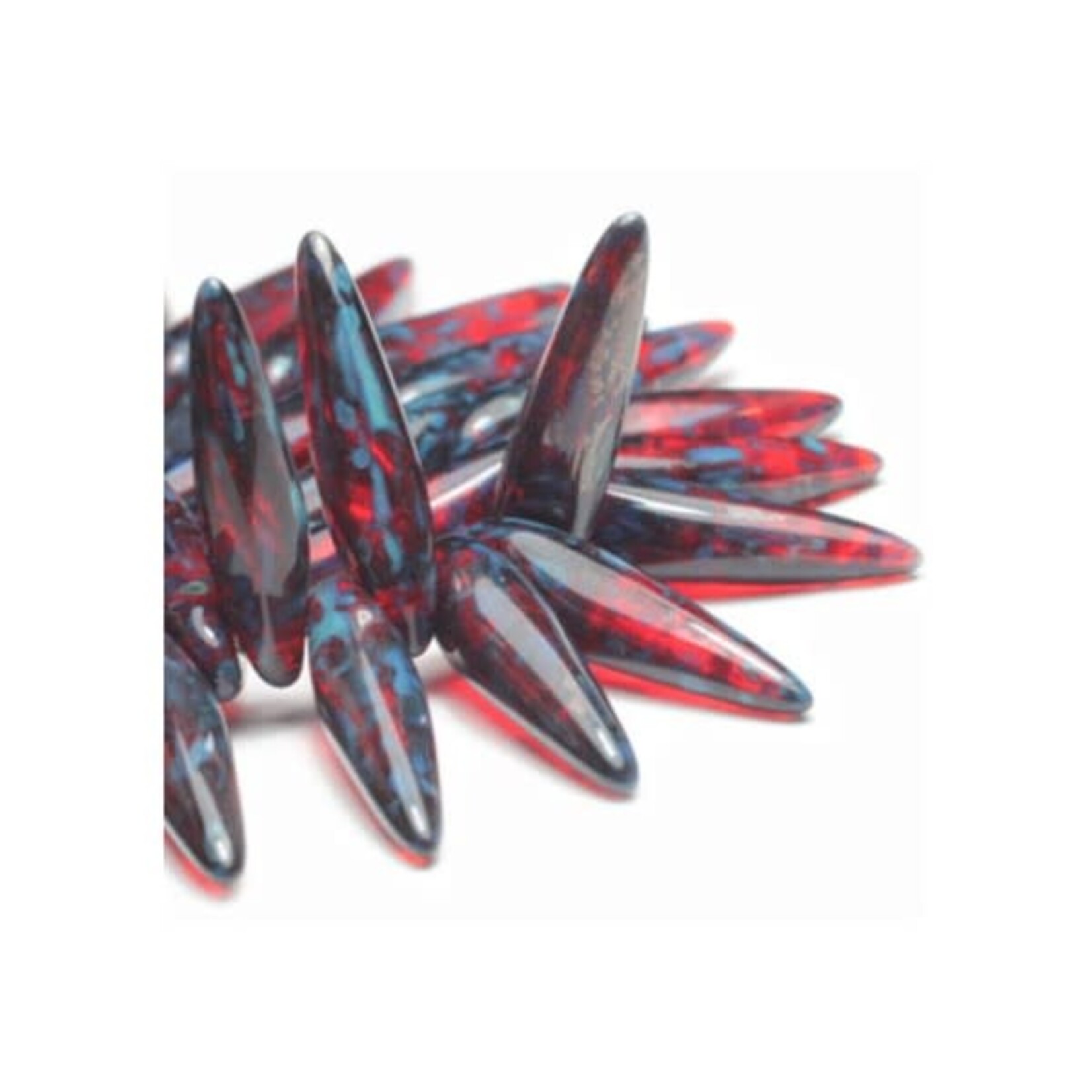 Thorn 4x15mm Ruby Red with Picasso Finish Bead Strand