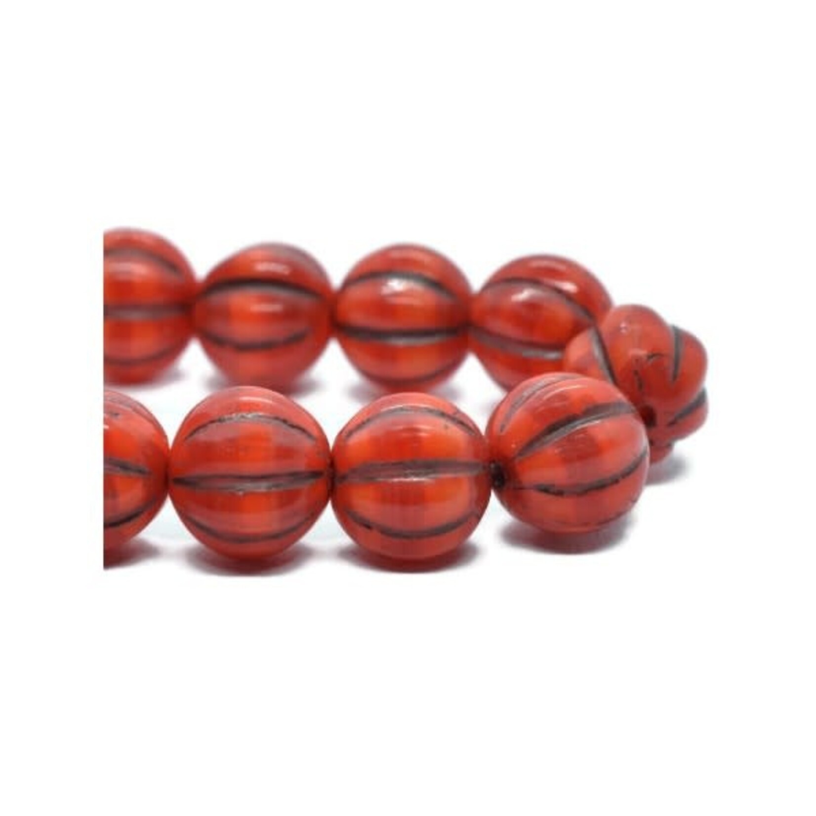 Melon 8mm Ladybug Red and White with Brown Wash