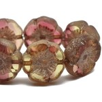 Hibiscus Flower 12mm  Crimson and Yellow with Etched and Metallic Beige Finishes