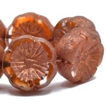 Hibiscus Flower 14mm Burnt Orange and Transparent Glass with Etched Finish and Copper Wash