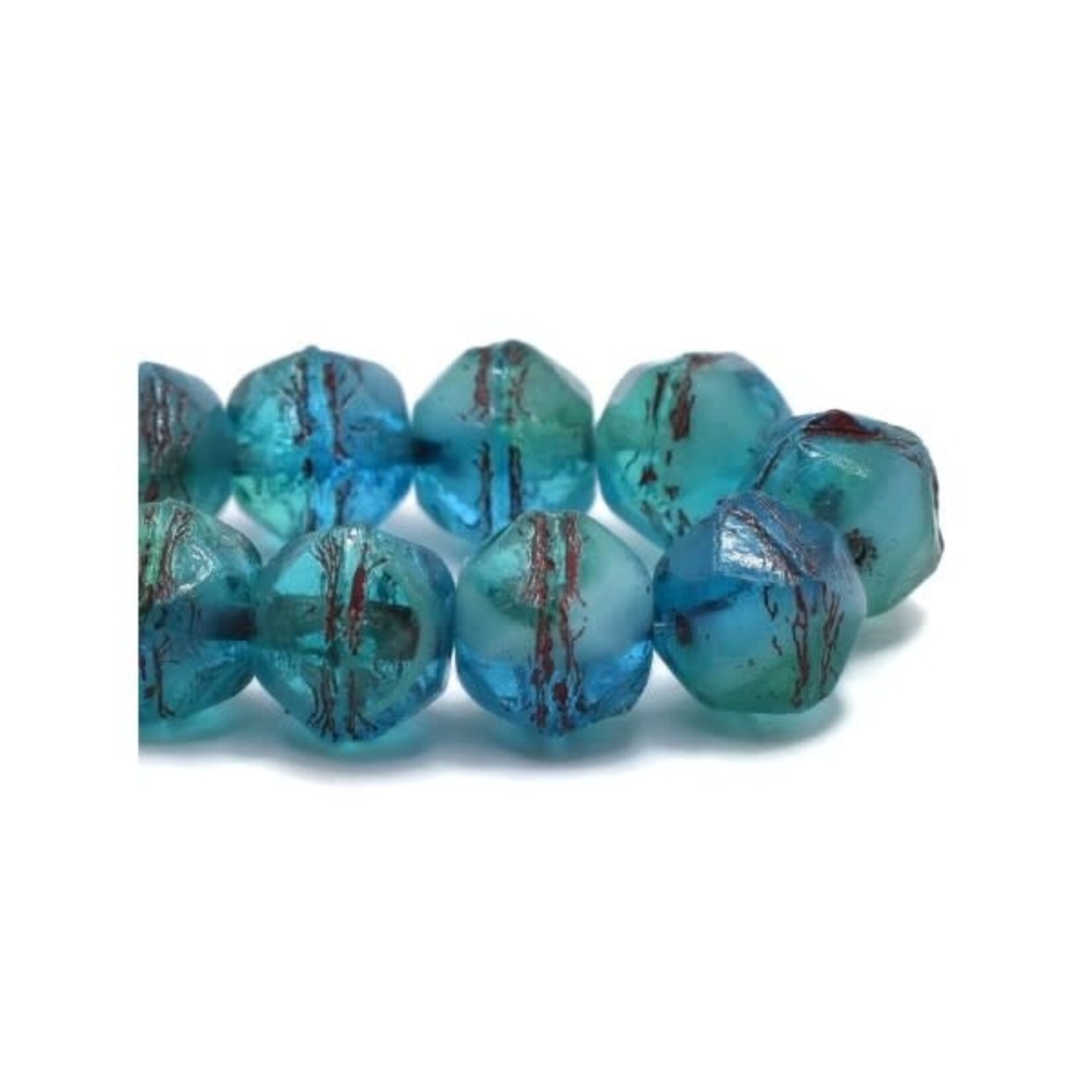 Czech Glass English Cut  8mm Blue Green Mix Bead Strand