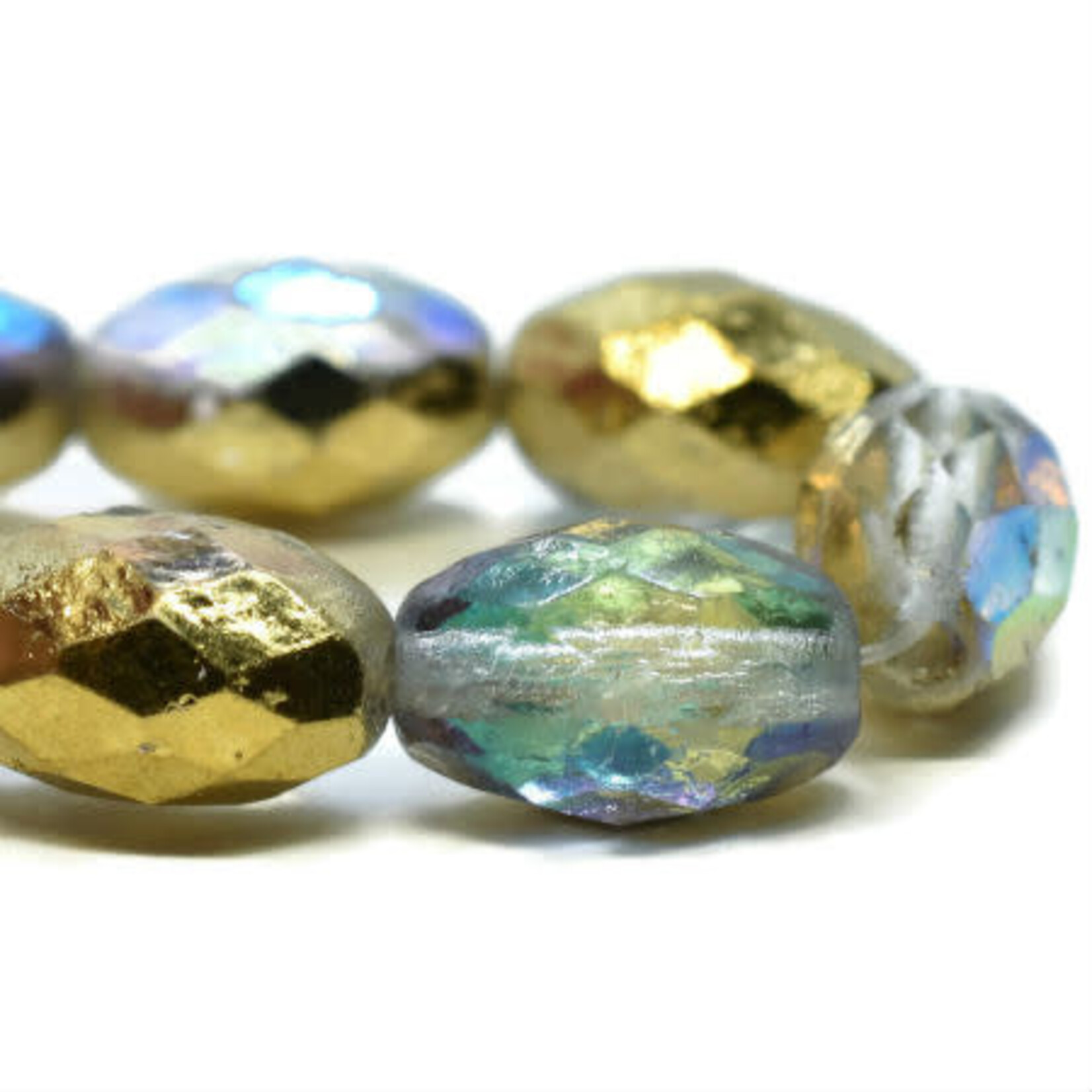Czech Glass Faceted Oval 12x8mm Gold AB Etched Bead Strand
