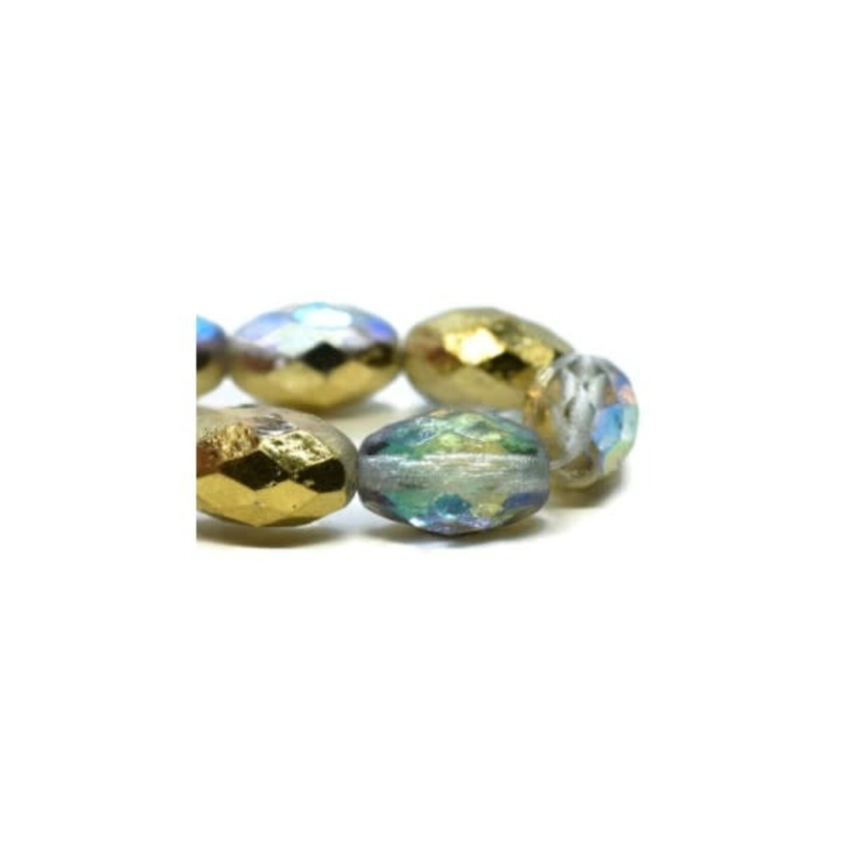 Czech Glass Faceted Oval 12x8mm Gold AB Etched Bead Strand