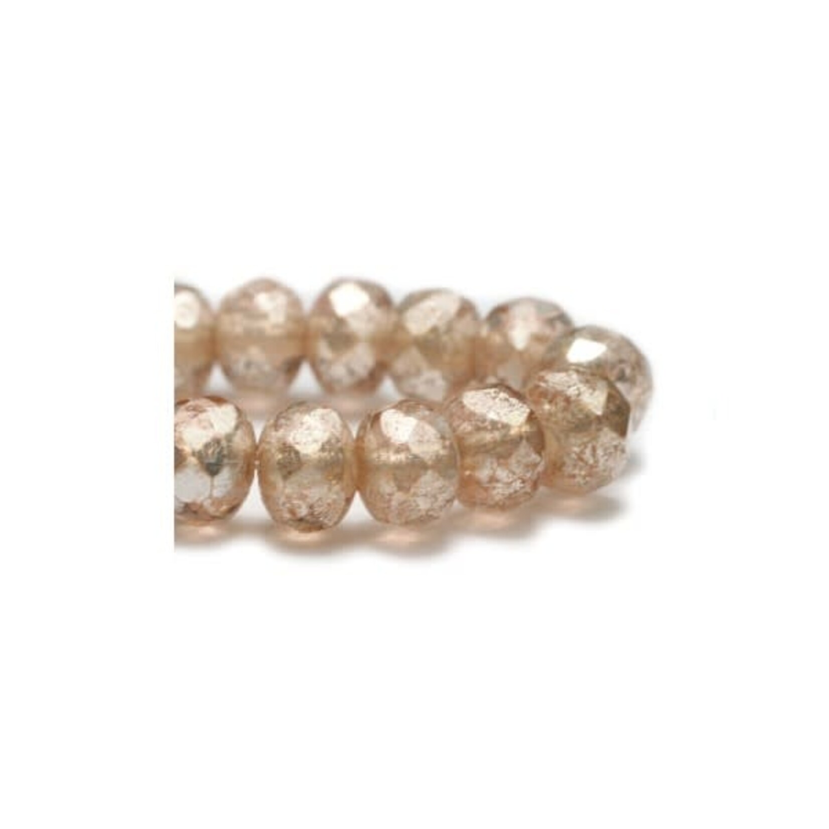 Czech Glass Rondelle 5x3mm Peach Silver Wash Bead Strand