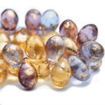 Czech Glass Drop 5x7mm Venetian Ametrine Mix w/ Gold Finish Bead Strand