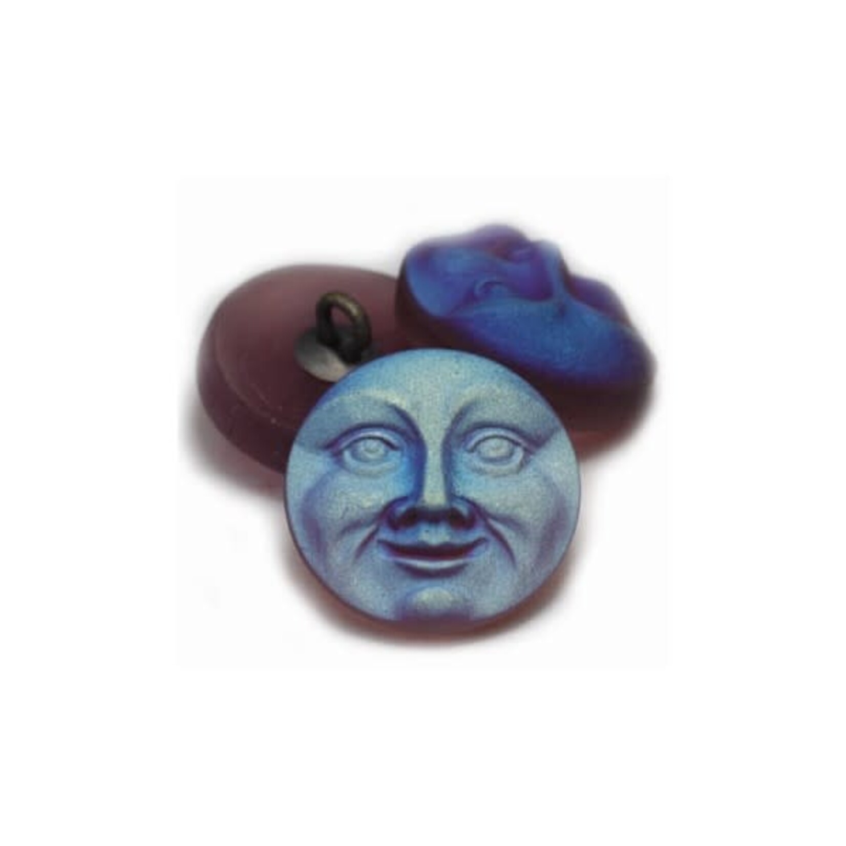 Czech Glass Button 18mm Moon Frosted Blue