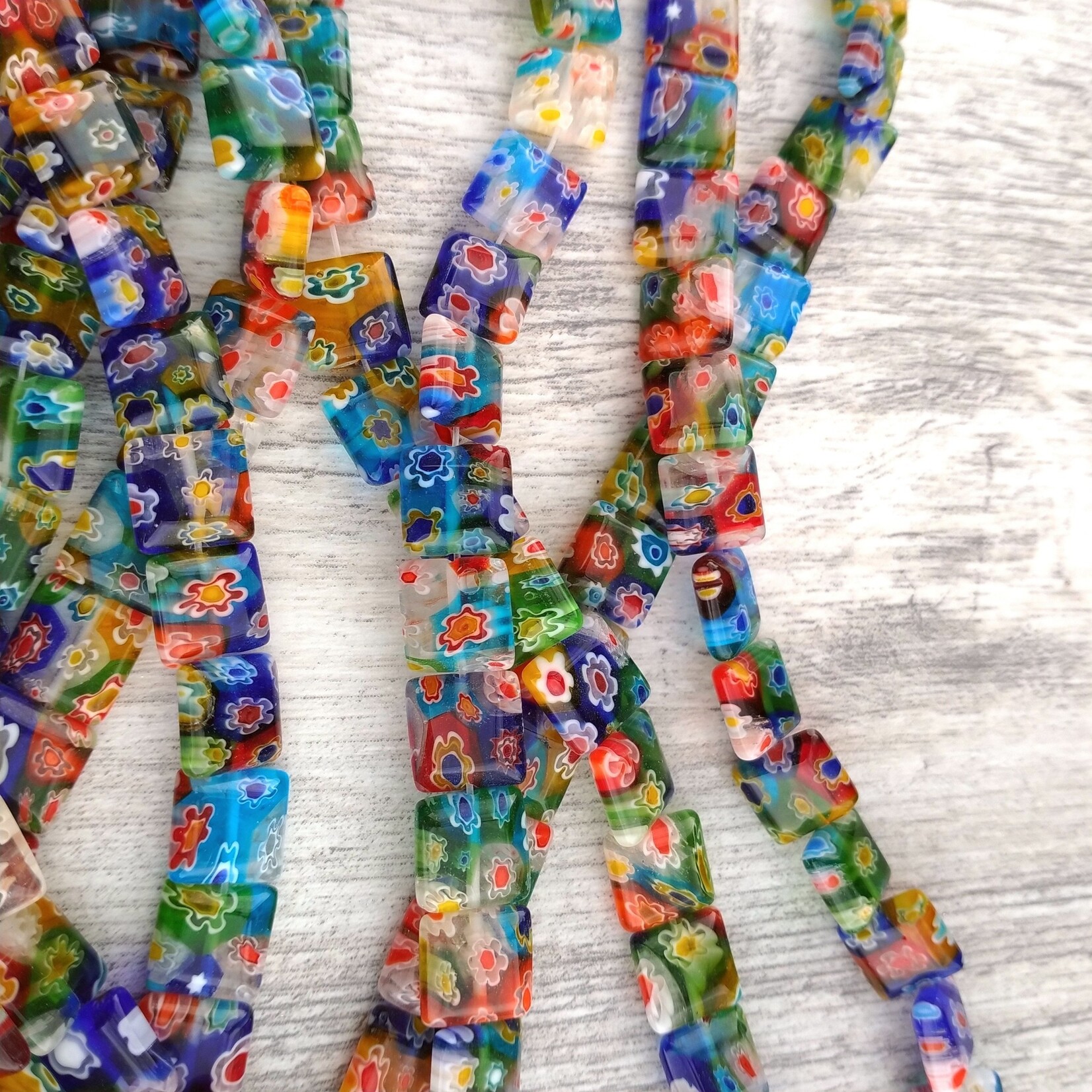 Glass Millefiori Square 10mm Bead Strand of 15