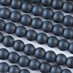 Sea Glass Style 10mm Matte Black Round Bead 15 inch Strand