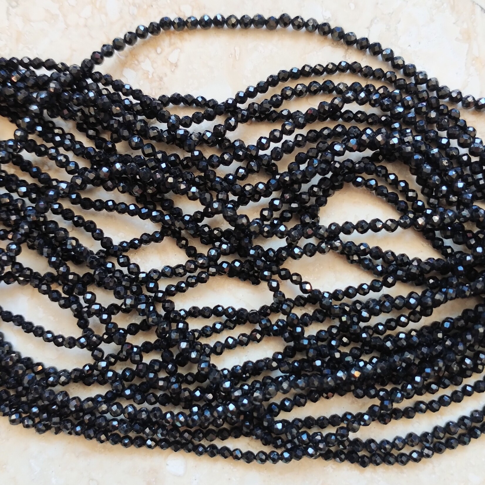 Black Spinel 2mm Faceted Round Bead Strand