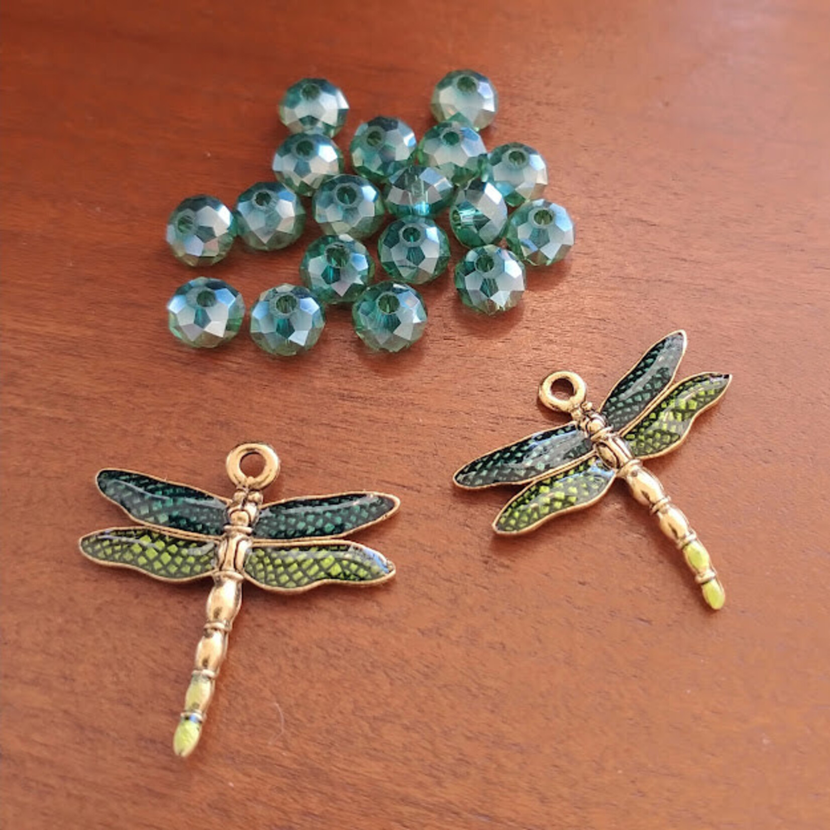 Enameled Blue & Green Dragonfly Gold Plated Charm