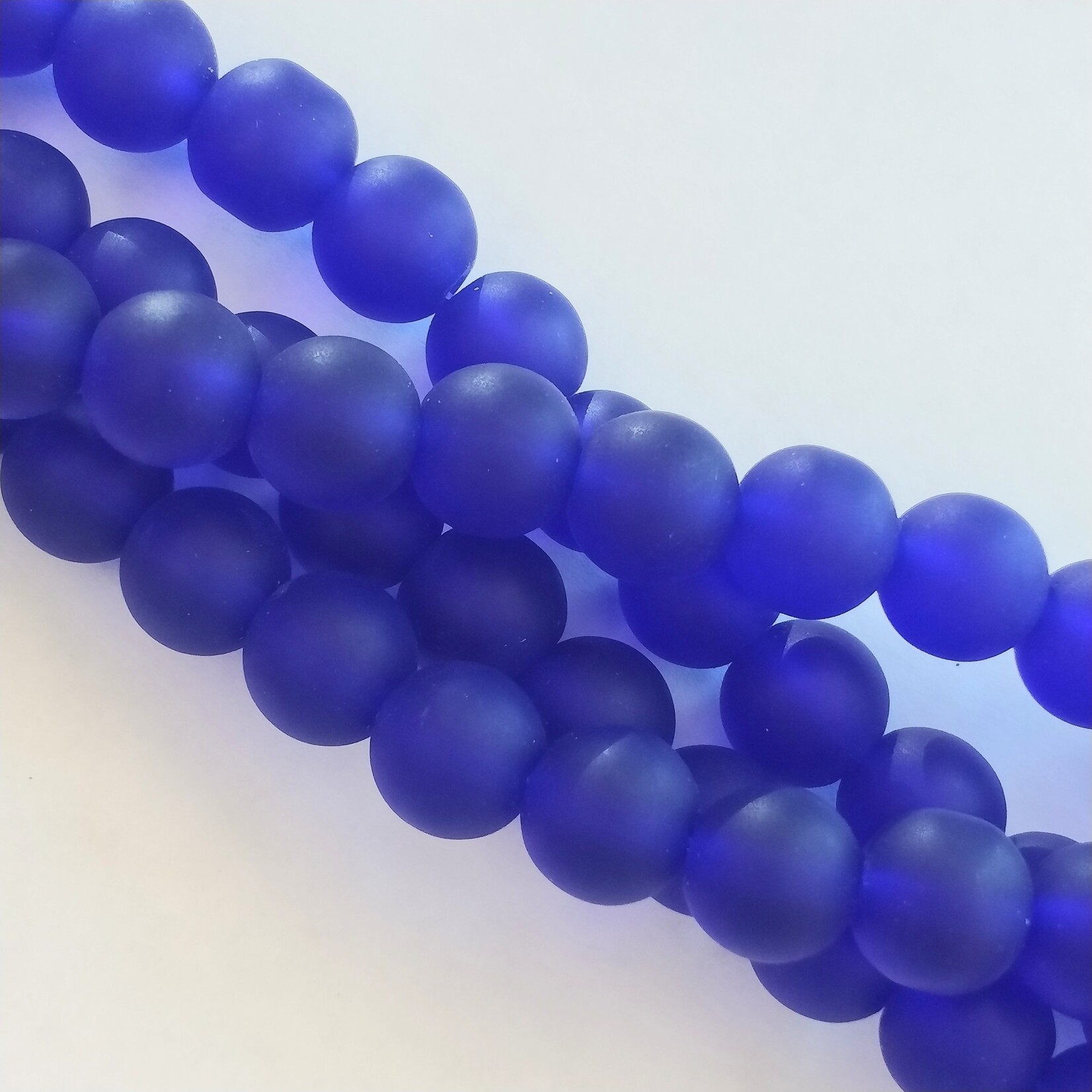 Sea Glass Style 10mm Matte Cobalt Blue Round Bead 8 inch Strand
