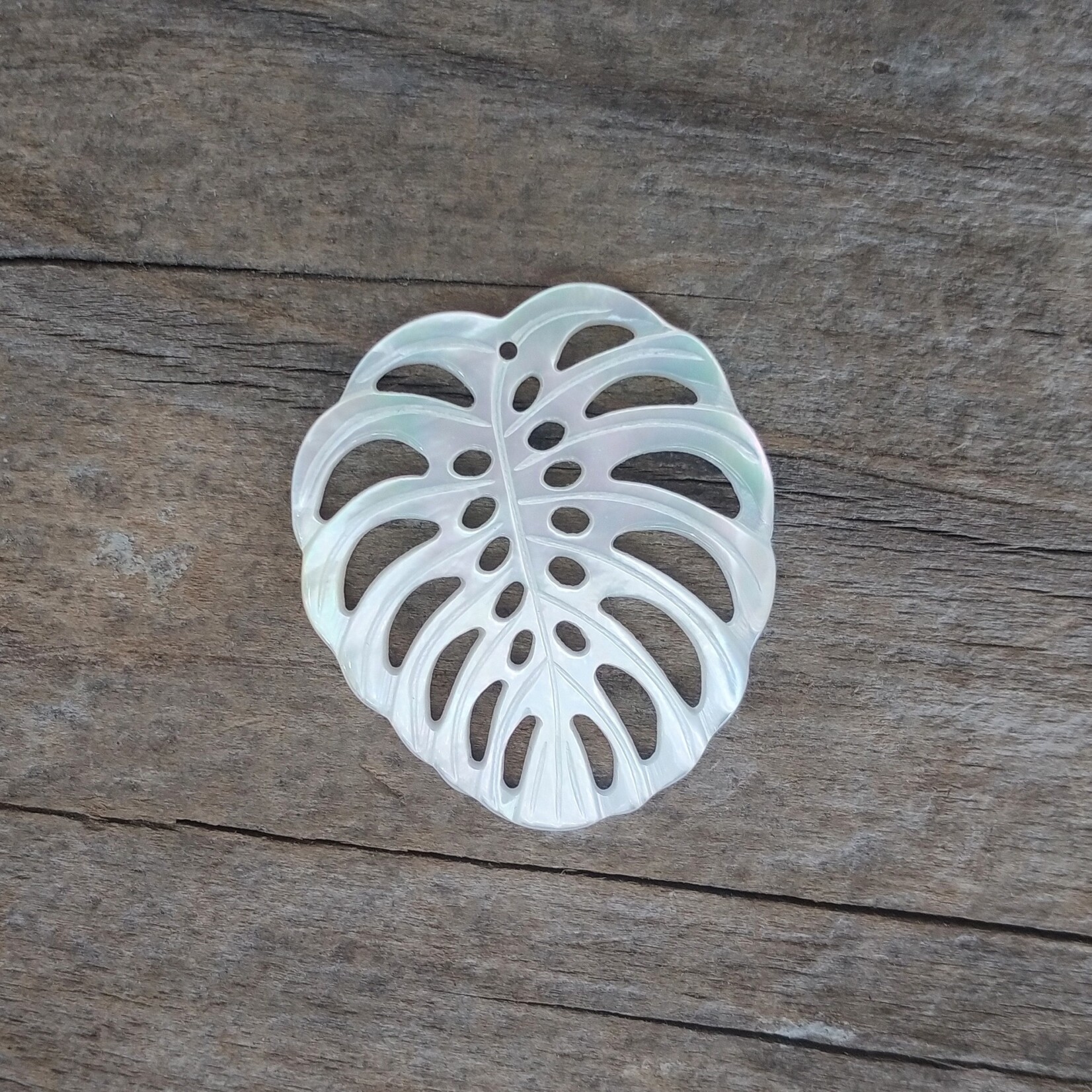 Monstera Carved White Mother Of Pearl Small Pendant