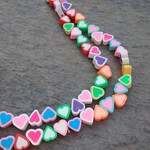 Polymer Clay Heart Bicolor Bead Strand of 17