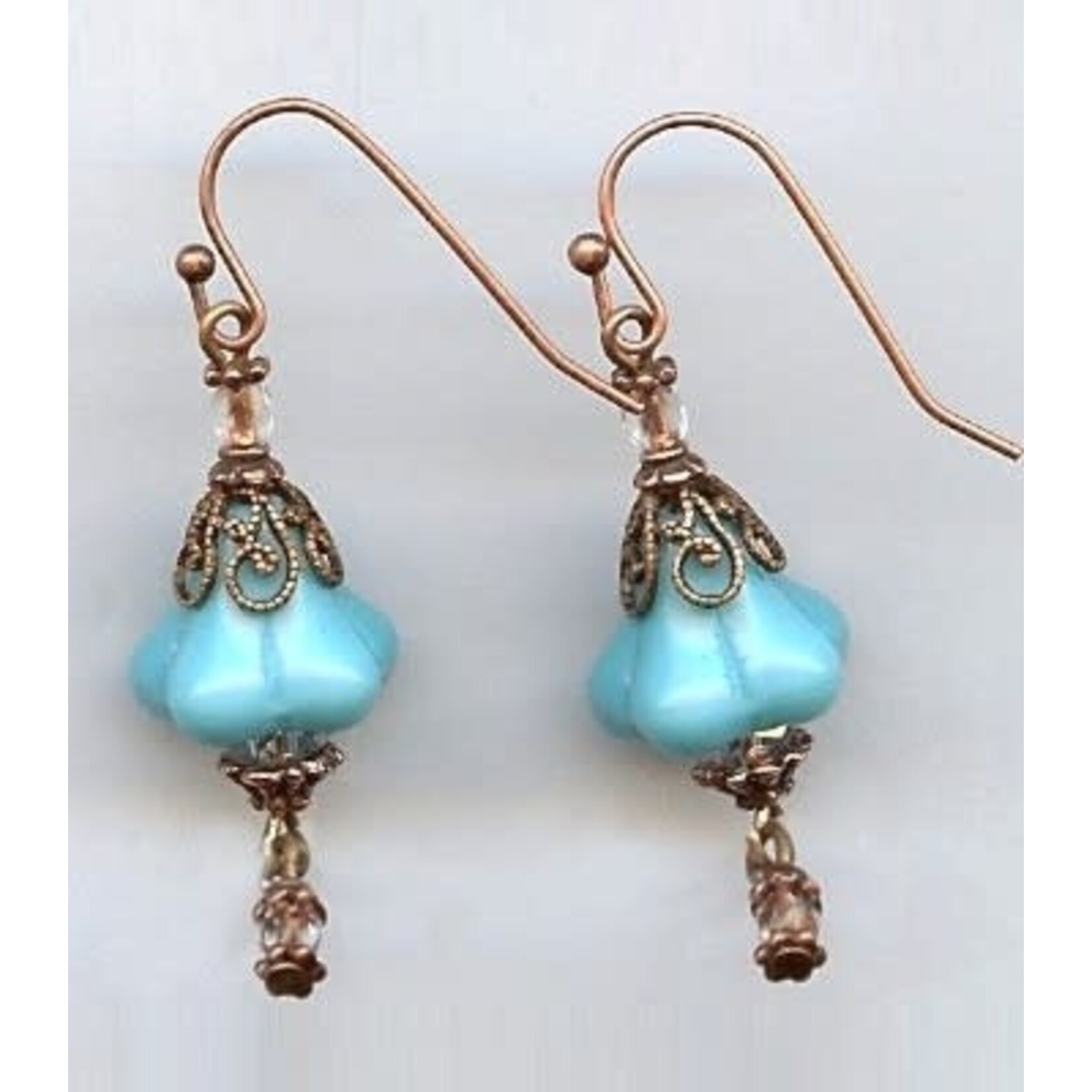 Glass Bell Flower Turquoise Opaque Strand
