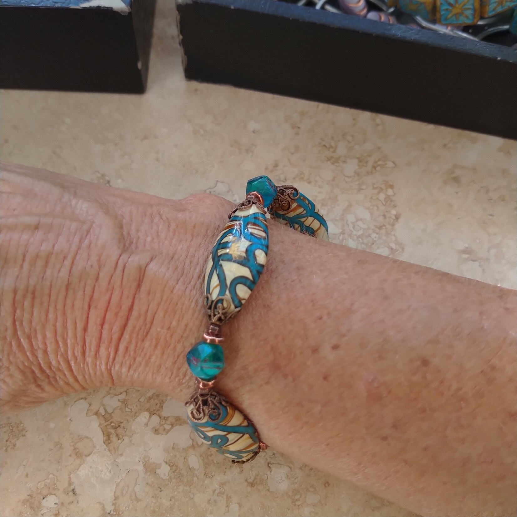 Turquoise Ribbon on Sand Copper Bracelet - Ready to Wear