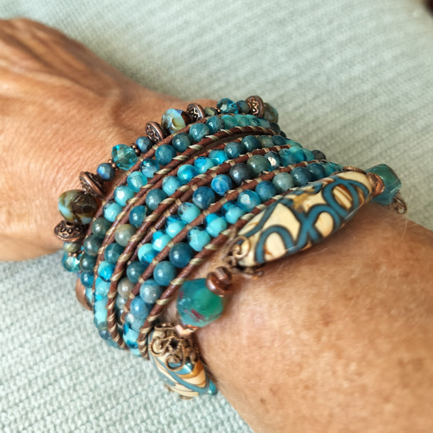 Turquoise Ribbon on Sand Copper Bracelet - Ready to Wear