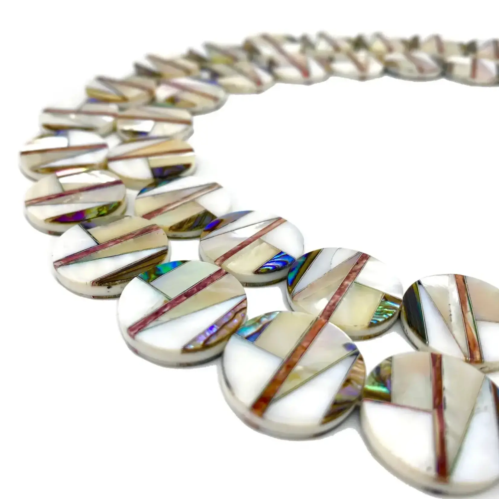 Geometric Inlaid Shell Spiny Oyster Abalone 20mm Bead Strand of 10