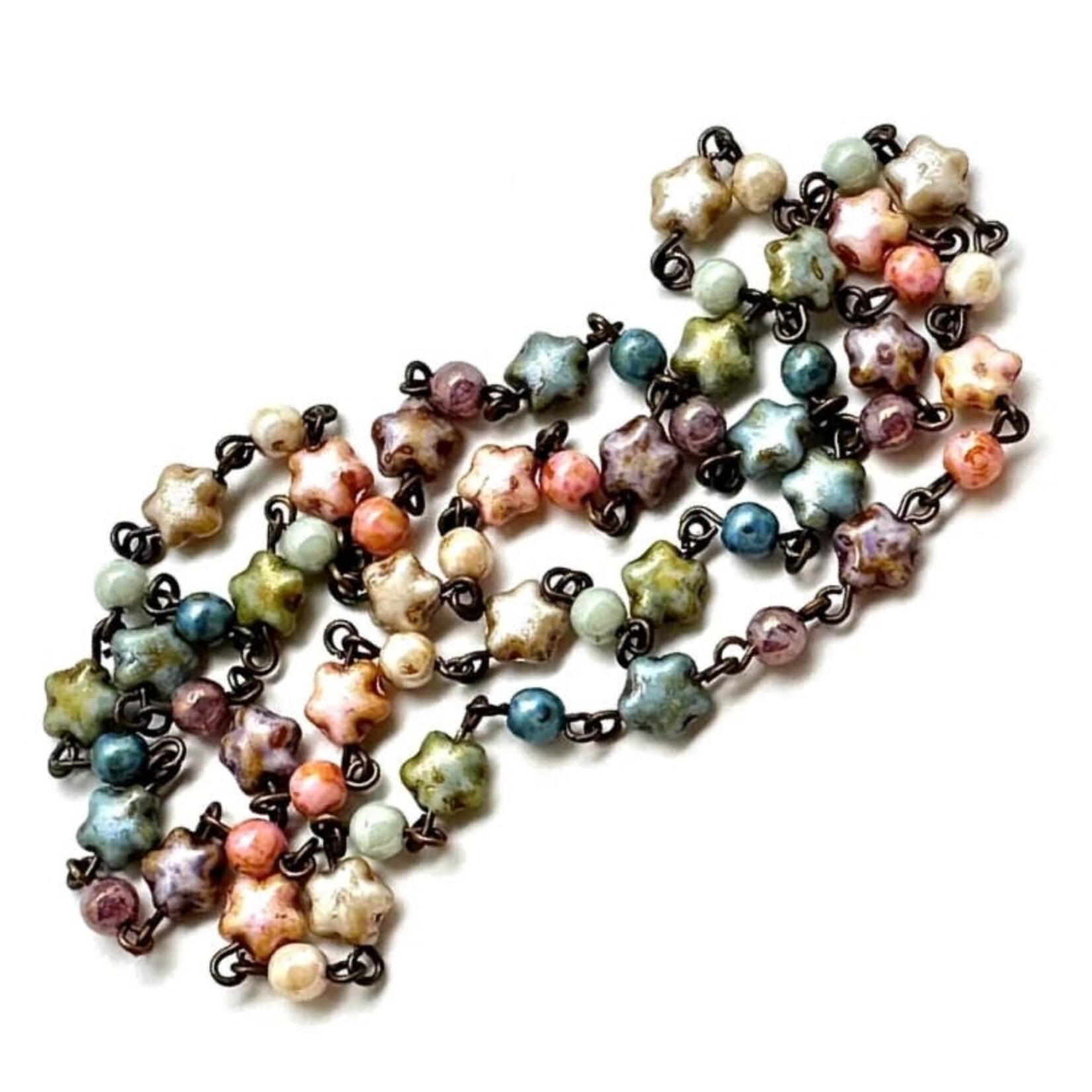 Czech Glass Beaded Chain Pastel with Stars - 1 Foot