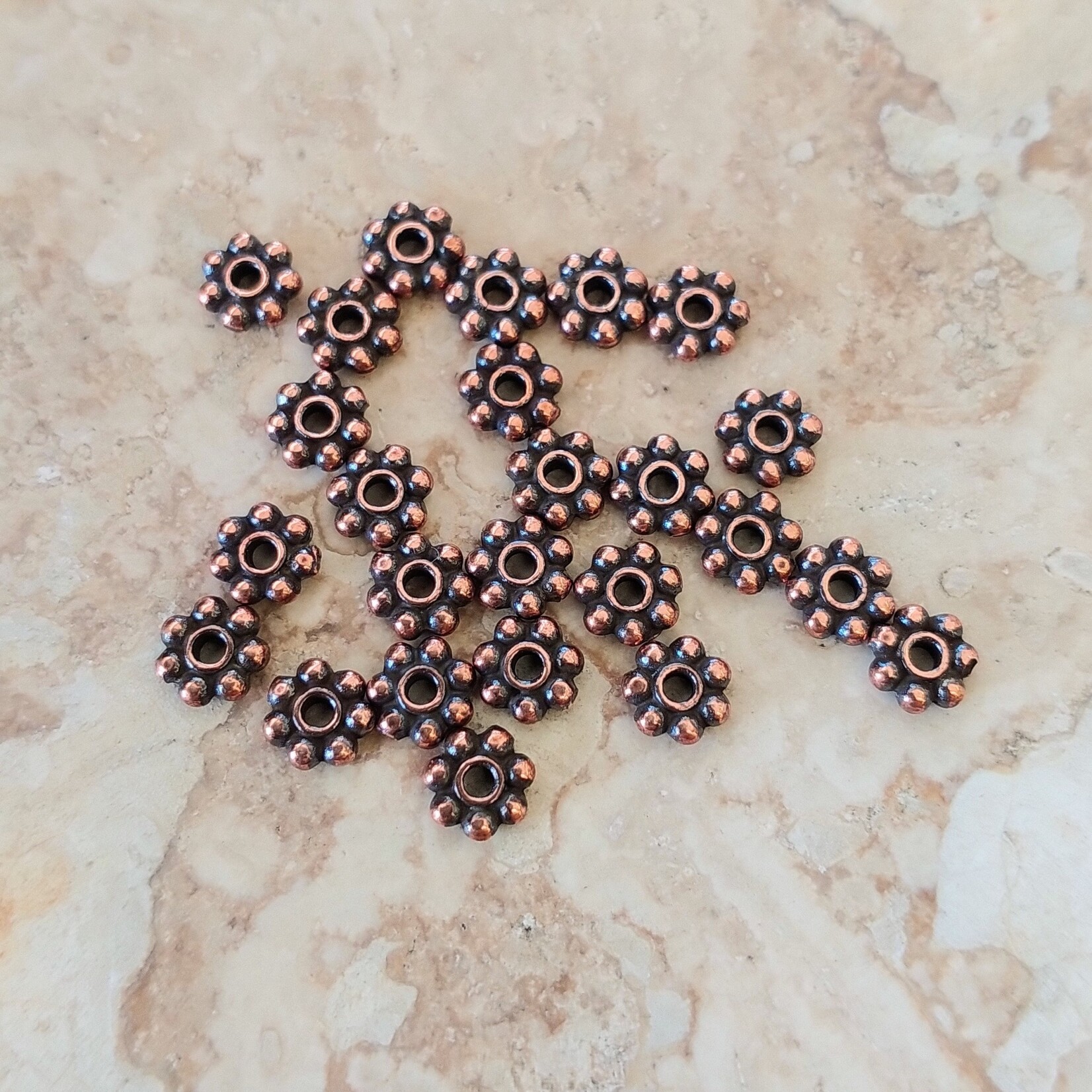 Tierracast Antique Copper Plated 4mm Beaded Daisy Spacer Bead - 25 pieces