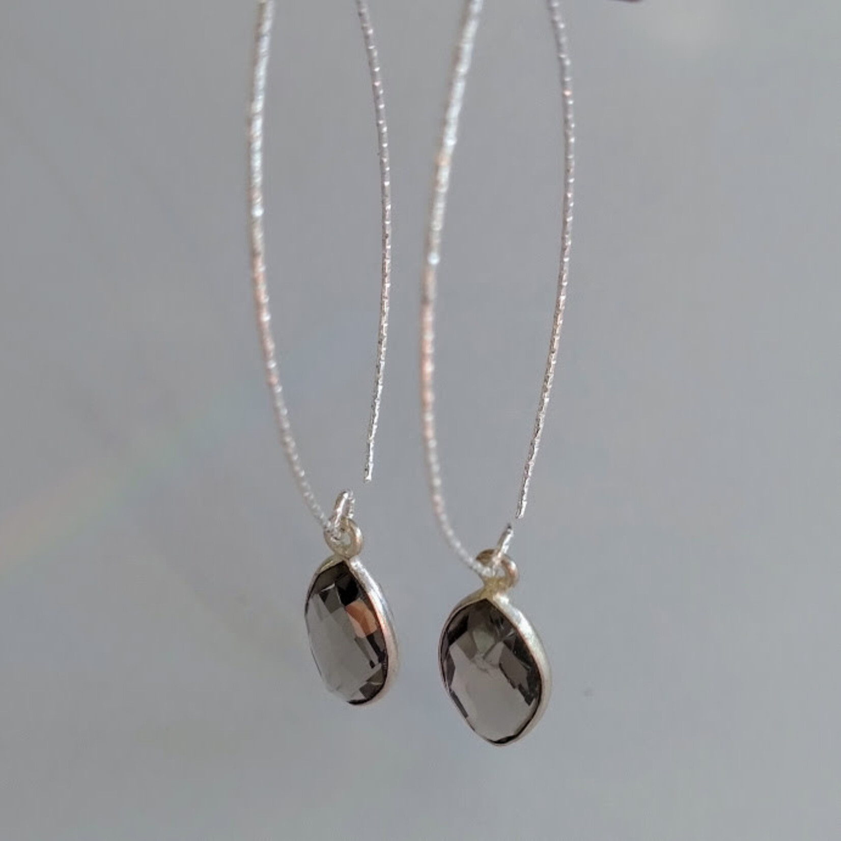 Smoky Quartz 18mm Narrow Marquis Drop Silver Bezeled Pendant