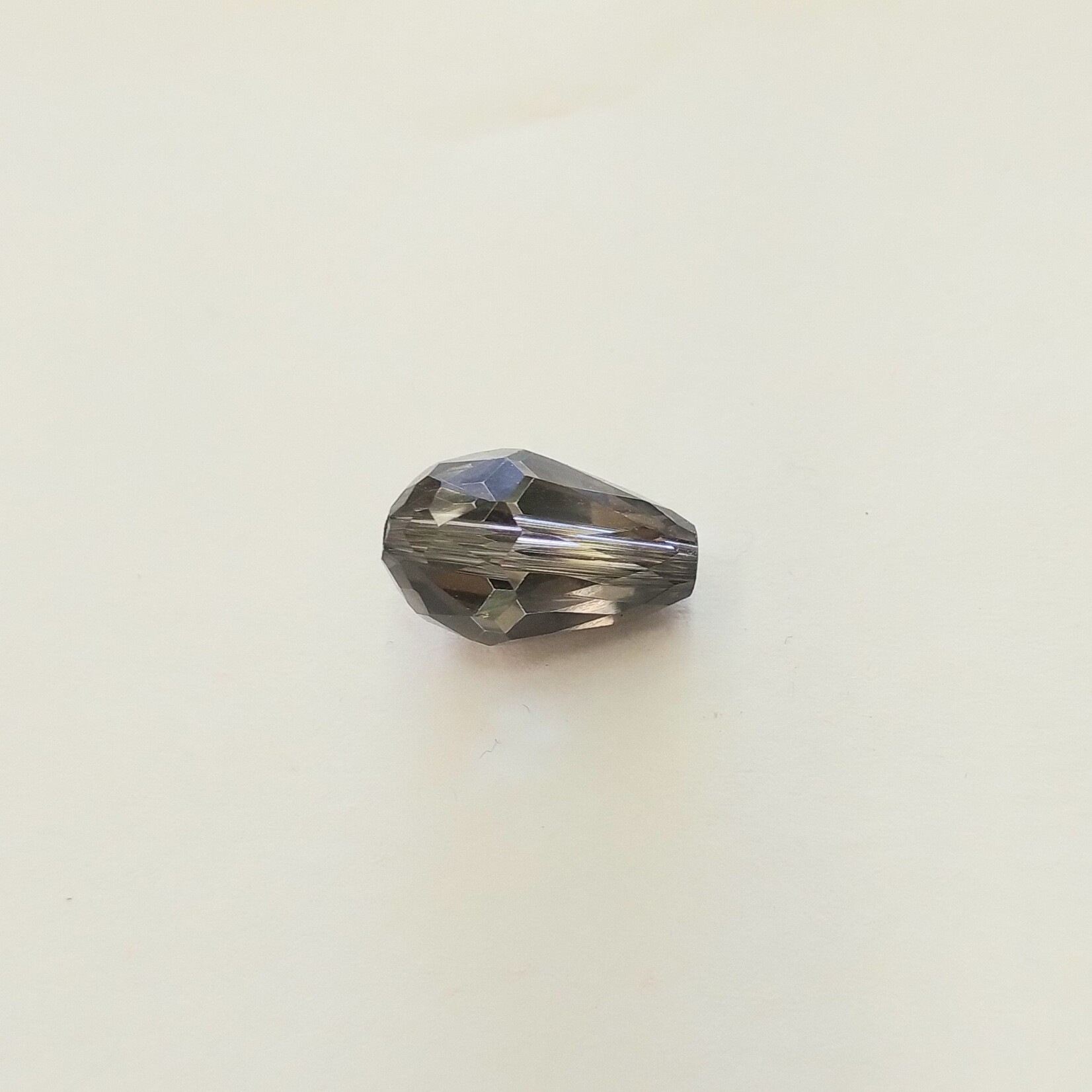 Faceted Crystal Teardrop 15x10mm Gray Bead