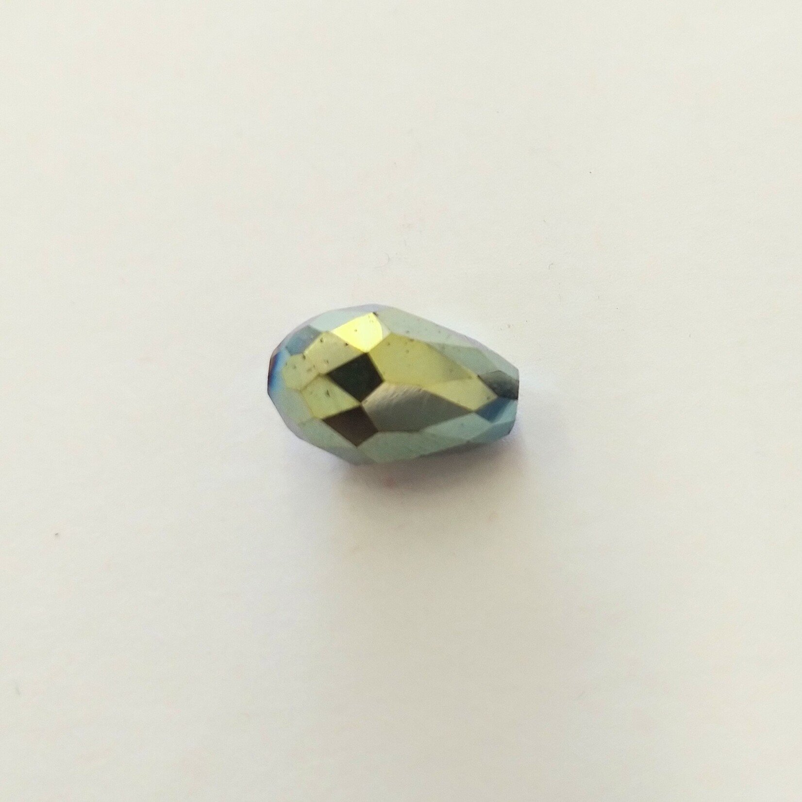 Faceted Crystal Teardrop 15x10mm Green AB Bead