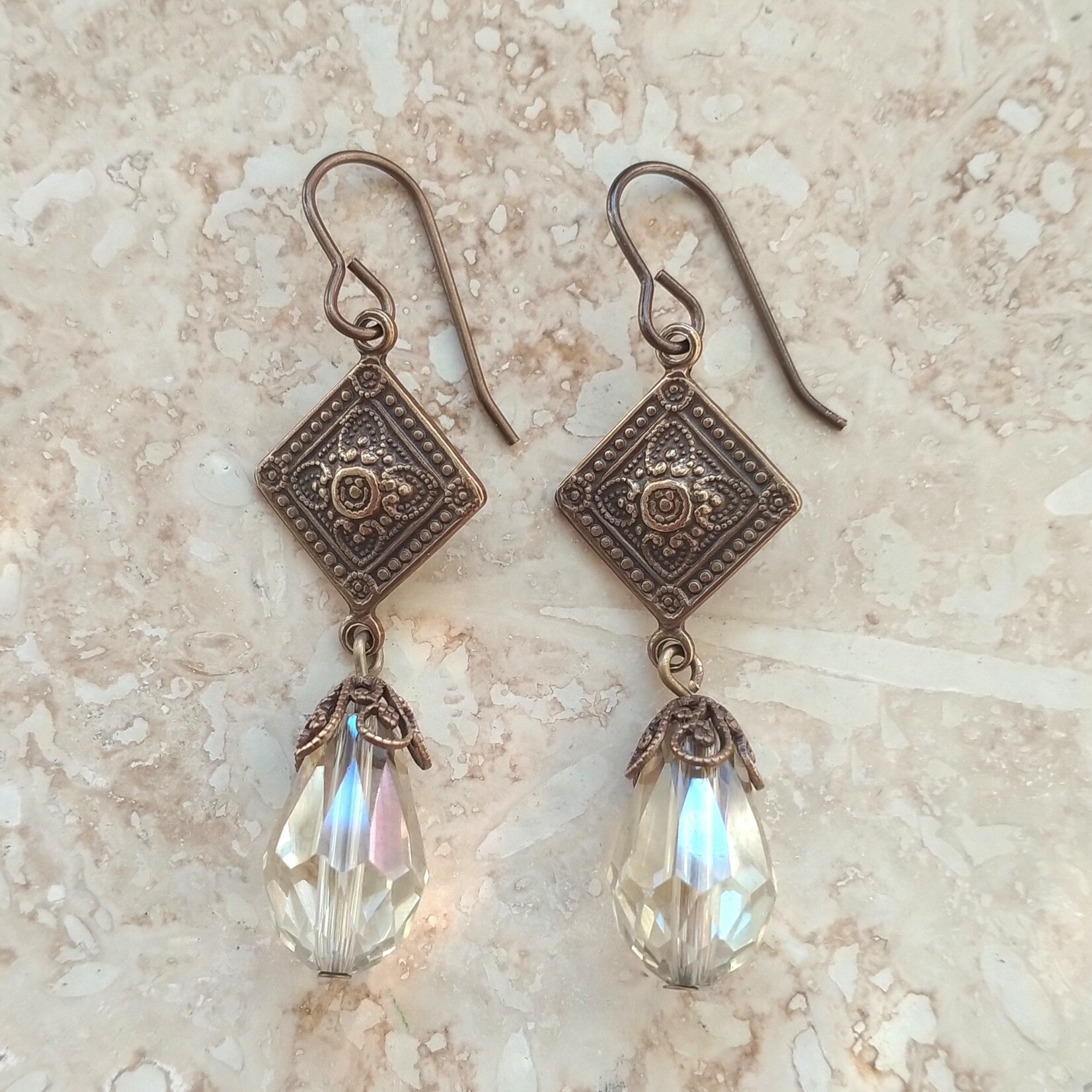 Champagne Teardrop Tile Earrings - Ready to Wear