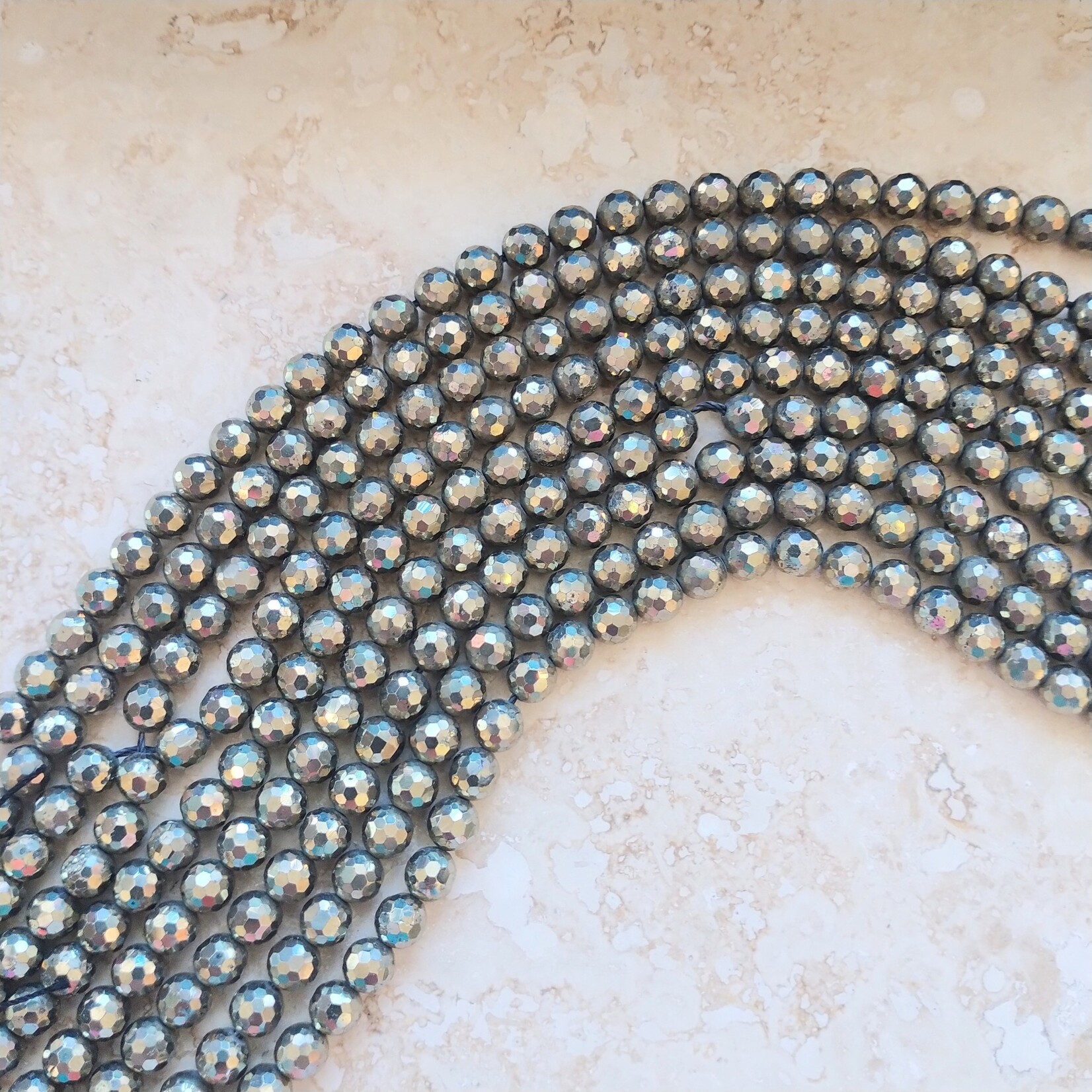Pyrite  6mm Faceted Bead Strand