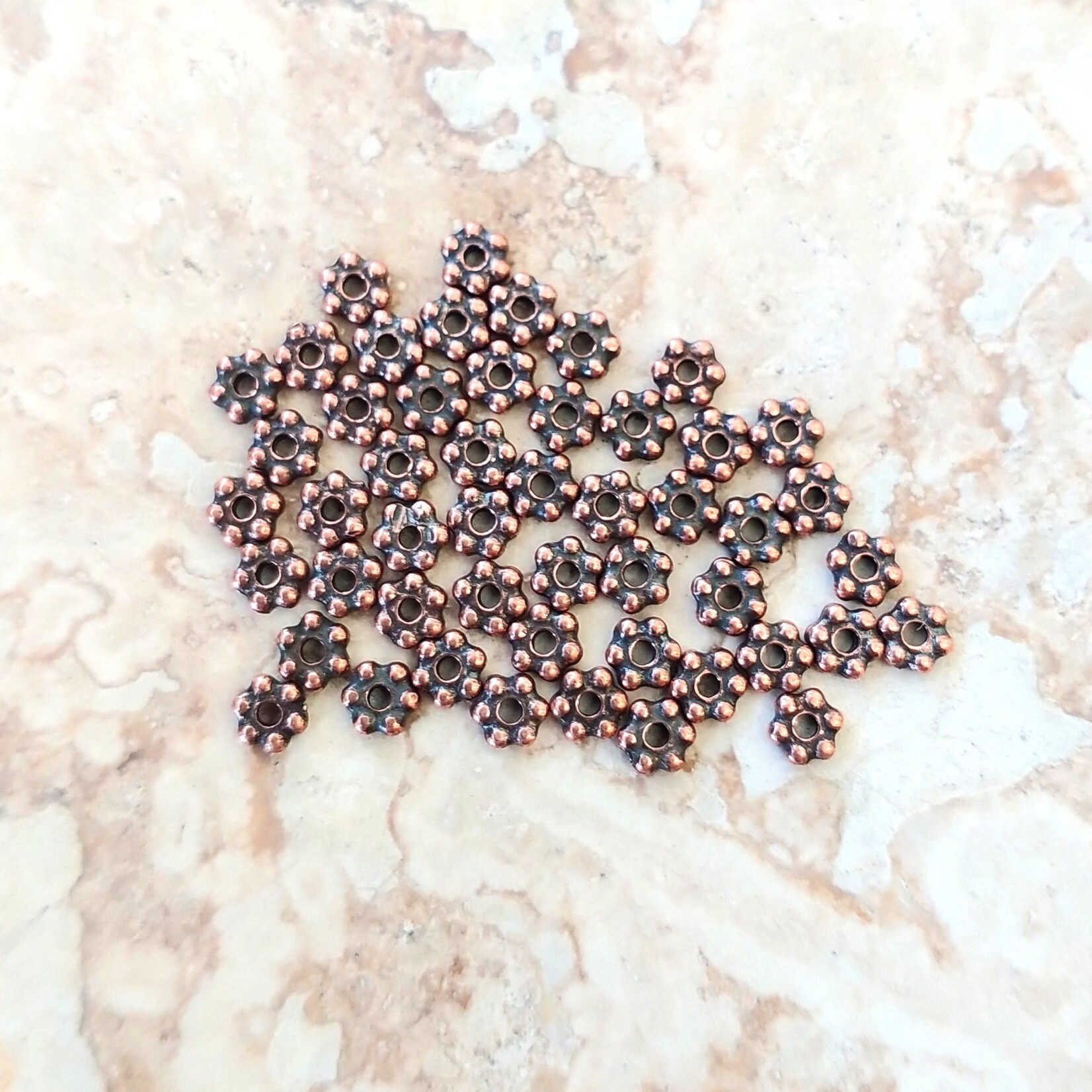 Beaded 3mm Daisy Spacer Bead Antique Copper Plated - 50 pieces
