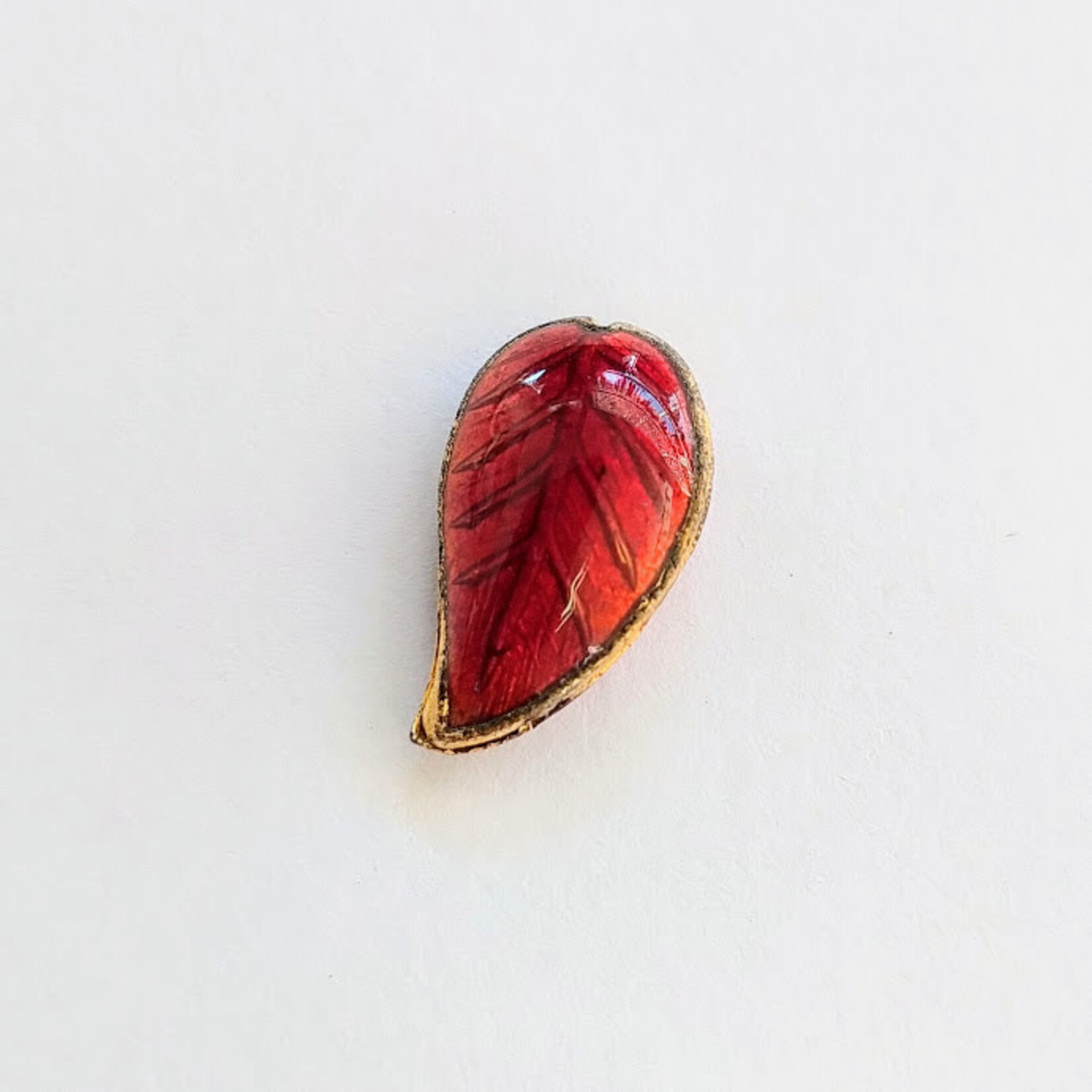 Cloisonne Leaf Bead - Red 10x18mm