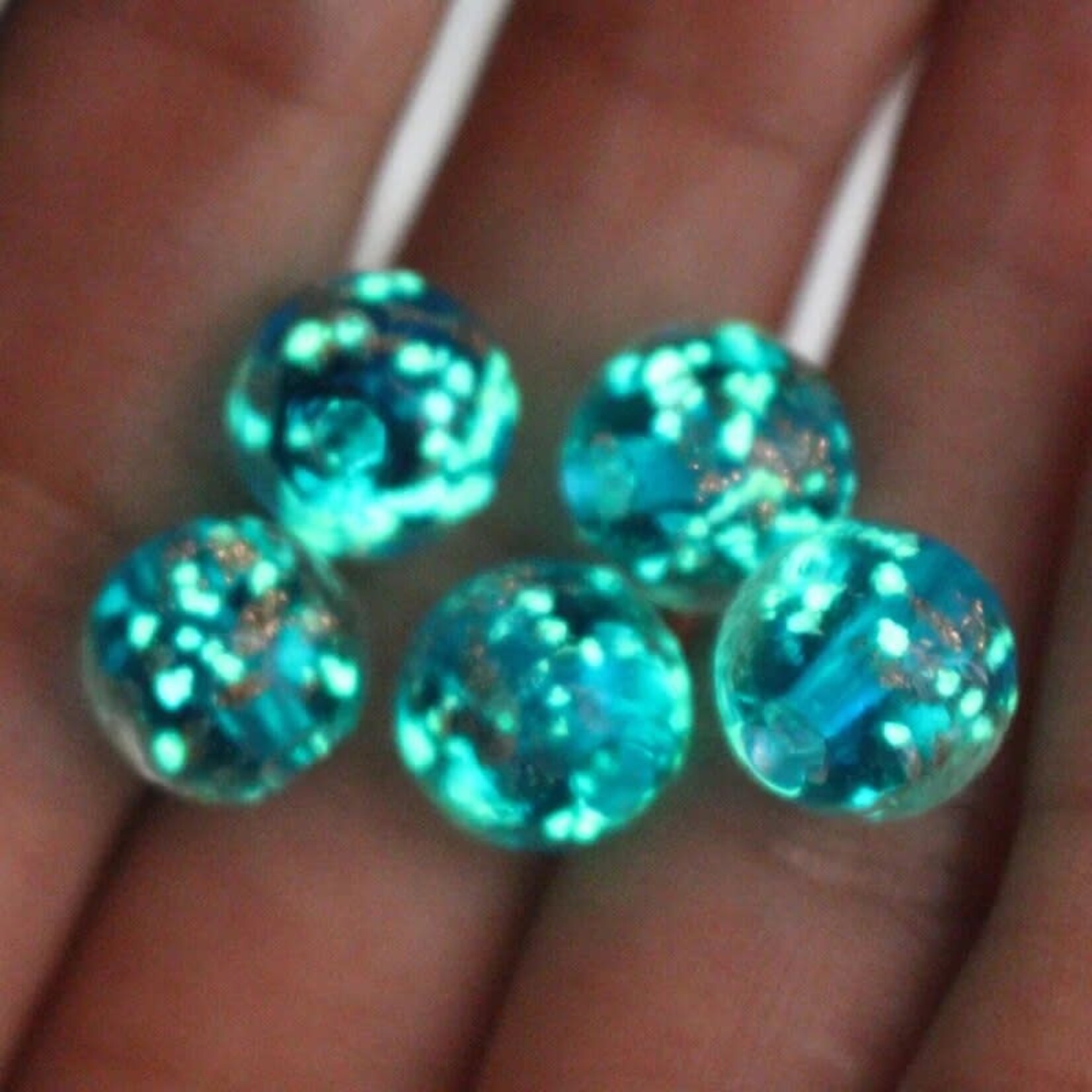 Deep Sea Treasure 10mm Glow-in-the-Dark Lampwork Glass Bead