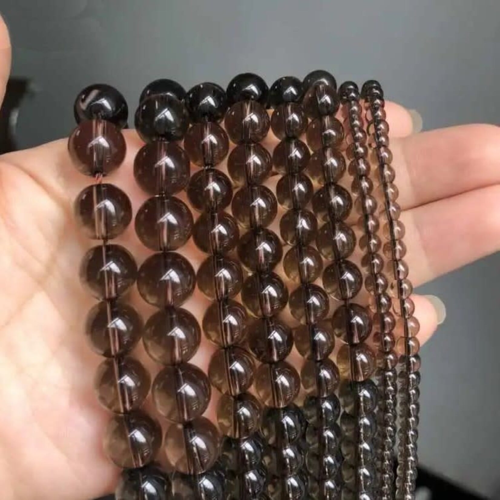 Smoky Quartz  8mm Round Bead Strand