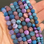 Etched Agate  8mm Blue-Purple Multicolor Round Bead Strand