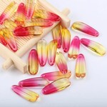 Glass Elongated Petal 9x25mm Clear Pink and Yellow Bead